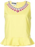 Moschino - Trompe L'oeil Necklace Applique Blouse - Women - Cotton - 38, Yellow/orange, Cotton