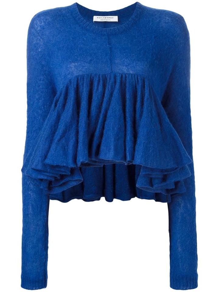 Philosophy Di Lorenzo Serafini Cropped Pleated Knitted Top, Women's, Size: 42, Blue, Acrylic/polyamide/mohair