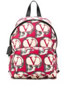 Valentino Skull Logo Print Backpack - Red