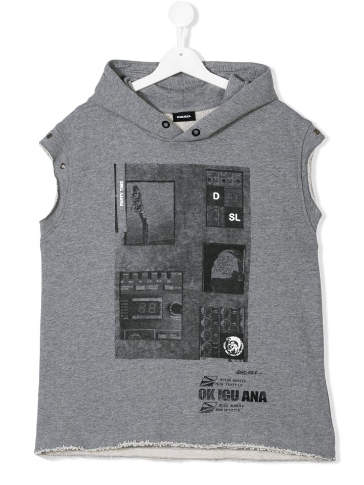 Diesel Kids Printed Sleeveless Hoodie - Grey