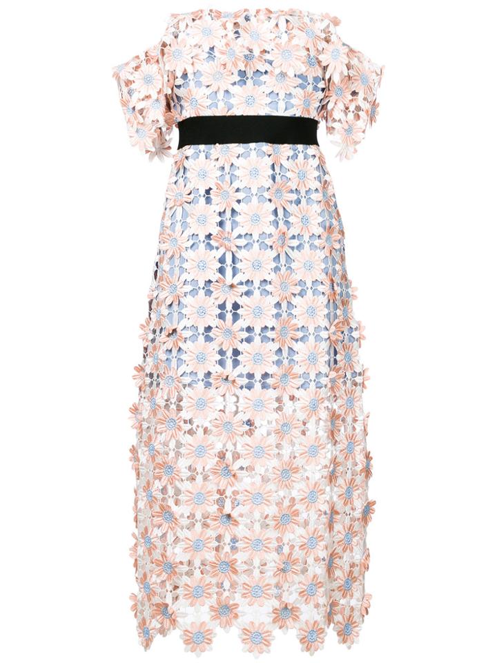 Self-portrait 3d Floral Midi Dress - Pink & Purple