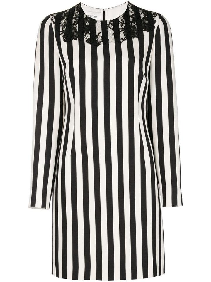 Valentino Striped Long Sleeved Dress - Black