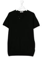 Paolo Pecora Kids Button Embellished V-neck T-shirt - Black