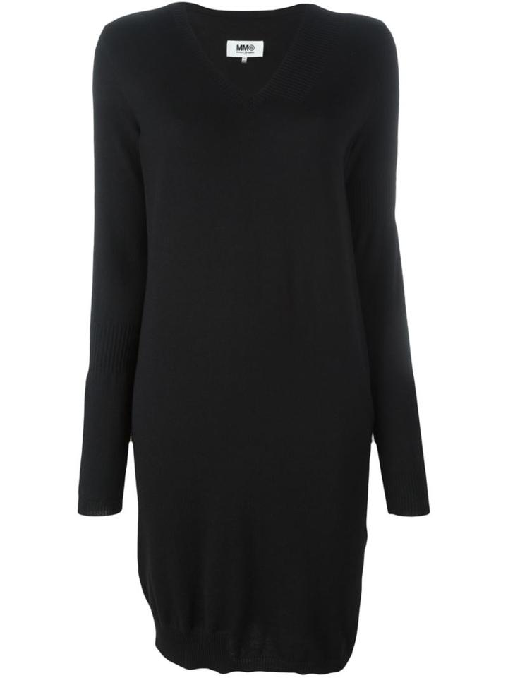Mm6 Maison Margiela V-neck Sweater Dress, Women's, Size: Small, Black, Wool