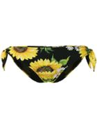 Dolce & Gabbana Sunflower Print Bikini Bottoms, Women's, Size: 1, Black, Polyamide/spandex/elastane