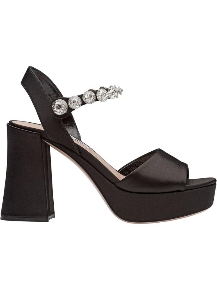 Miu Miu Crystal-embellished Retro Sandals - Black
