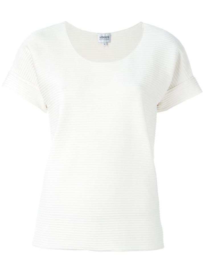 Armani Collezioni Textured T-shirt, Women's, Size: 50, White, Cotton/spandex/elastane