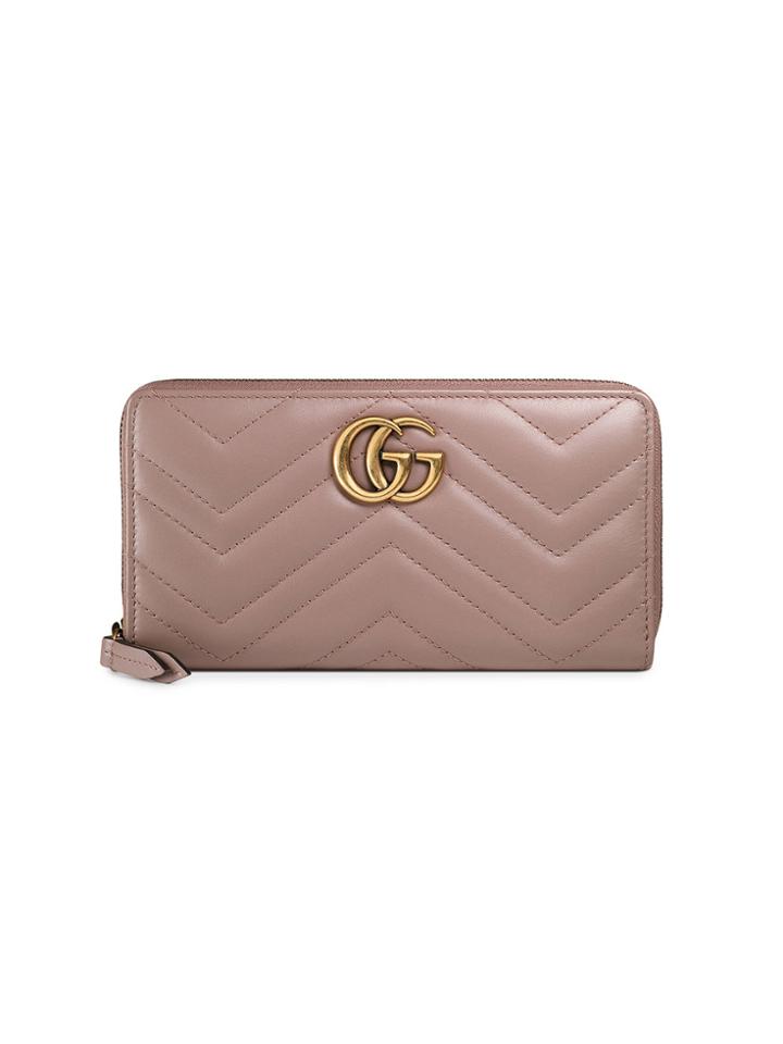 Gucci Gg Marmont Zip Around Wallet - Nude & Neutrals