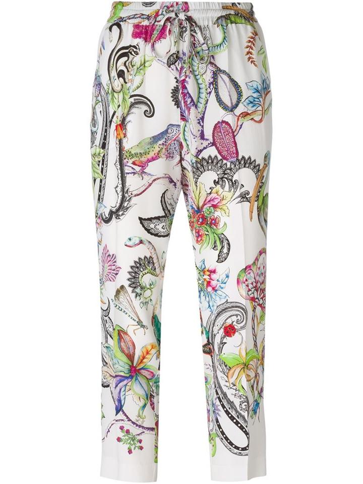 Etro Floral Print Cropped Trousers, Women's, Size: 46, White, Silk