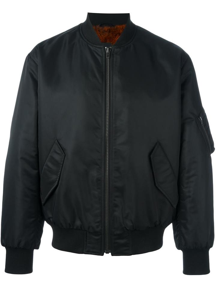 Yves Salomon Homme Fur Interior Bomber Jacket, Men's, Size: 48, Black, Rabbit Fur/acrylic/polyester/wool