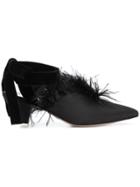 Attico Feather Embellished Mules - Black