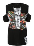 Alexander Mcqueen Cold Shoulder Printed T-shirt - Black