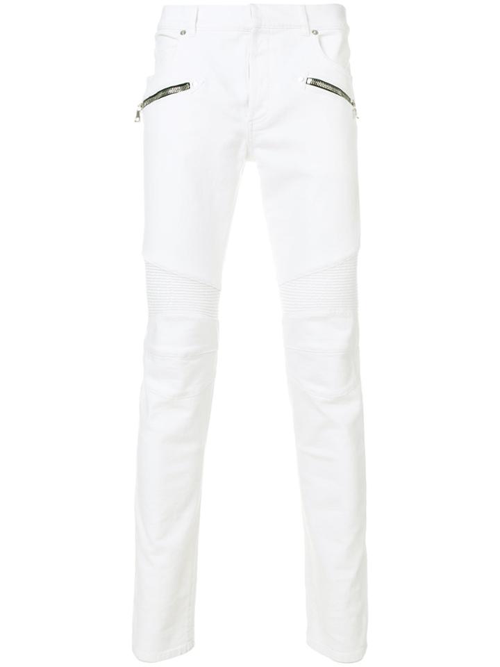 Balmain Slim Biker Jeans - White