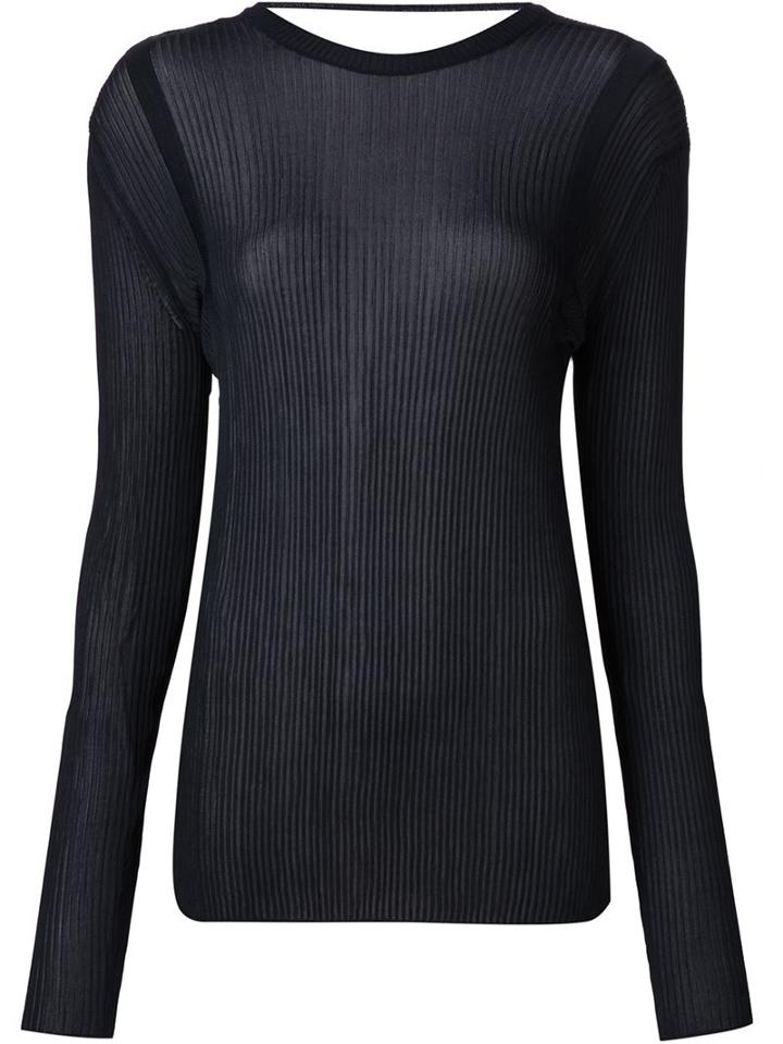 Vera Wang Ribbed Longsleeved Jumper, Women's, Size: Small, Black, Viscose