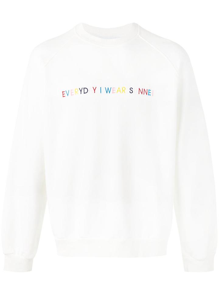 Sunnei Multicoloured Embroidered Slogan Sweatshirt, Men's, Size: Small, White, Cotton