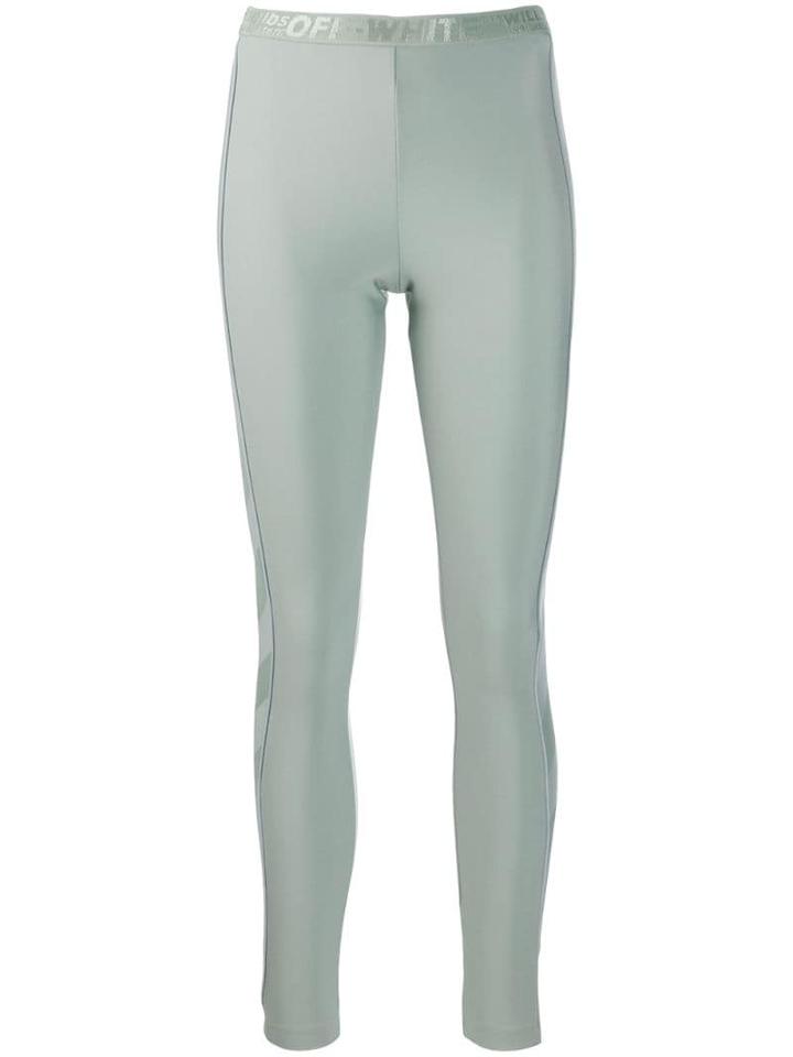 Off-white Diagonal Striped Athletic Leggings - Green