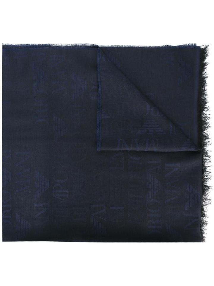 Emporio Armani Logo Print Scarf, Men's, Blue, Viscose/modal