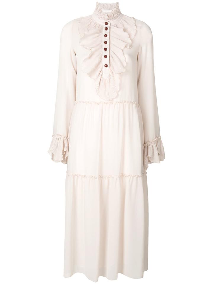 See By Chloé - Frilled Midi Dress - Women - Polyester - 38, Nude/neutrals, Polyester