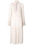 See By Chloé - Frilled Midi Dress - Women - Polyester - 38, Nude/neutrals, Polyester