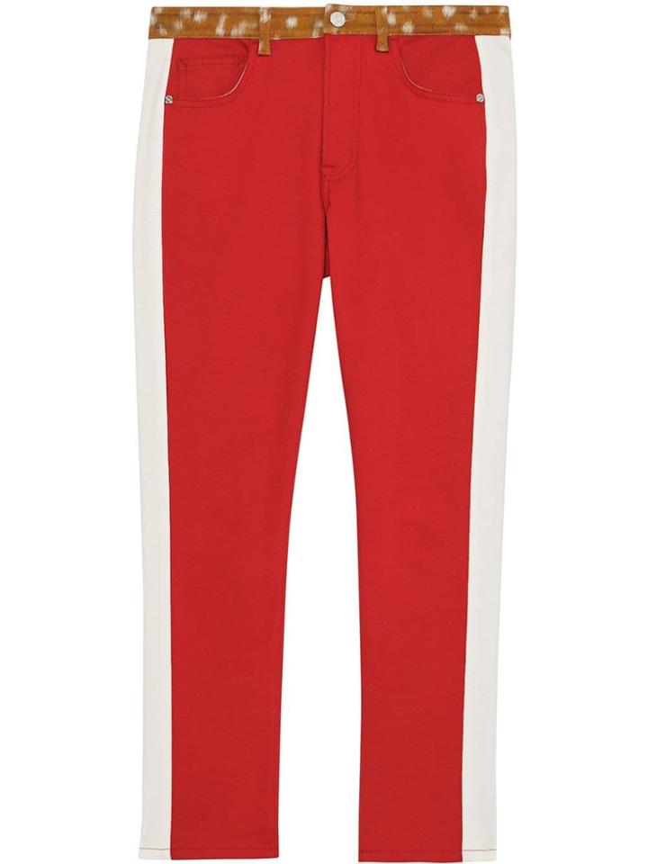Burberry Straight Fit Deer Print Trim Japanese Denim Jeans - Red
