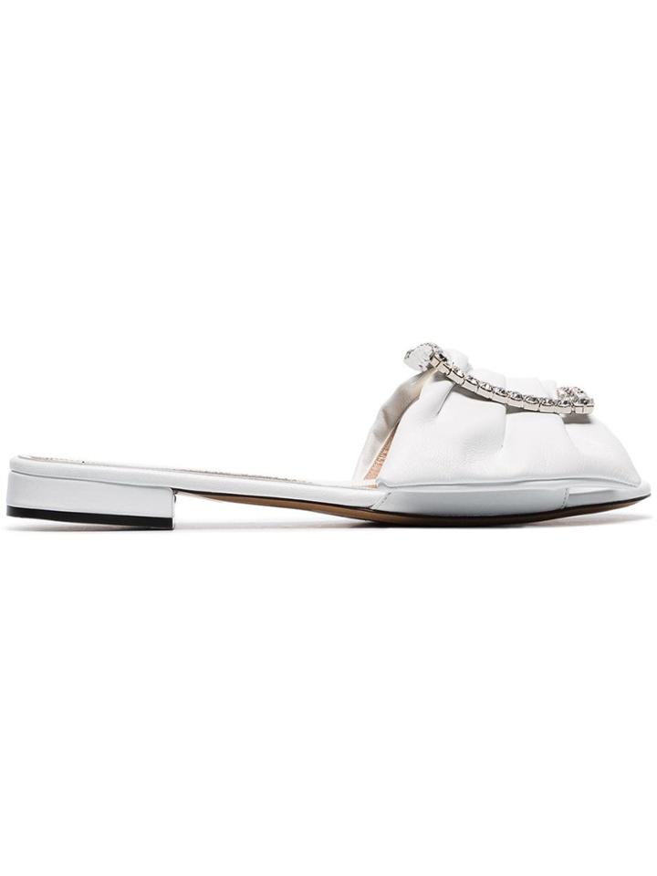 Alexandre Vauthier White Lola Crystal Buckle Embellished Leather
