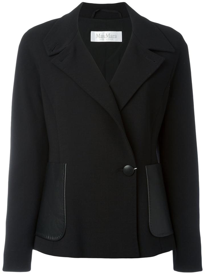 Max Mara Contrast Pocket Blazer, Women's, Size: 48, Black, Virgin Wool/spandex/elastane/acetate