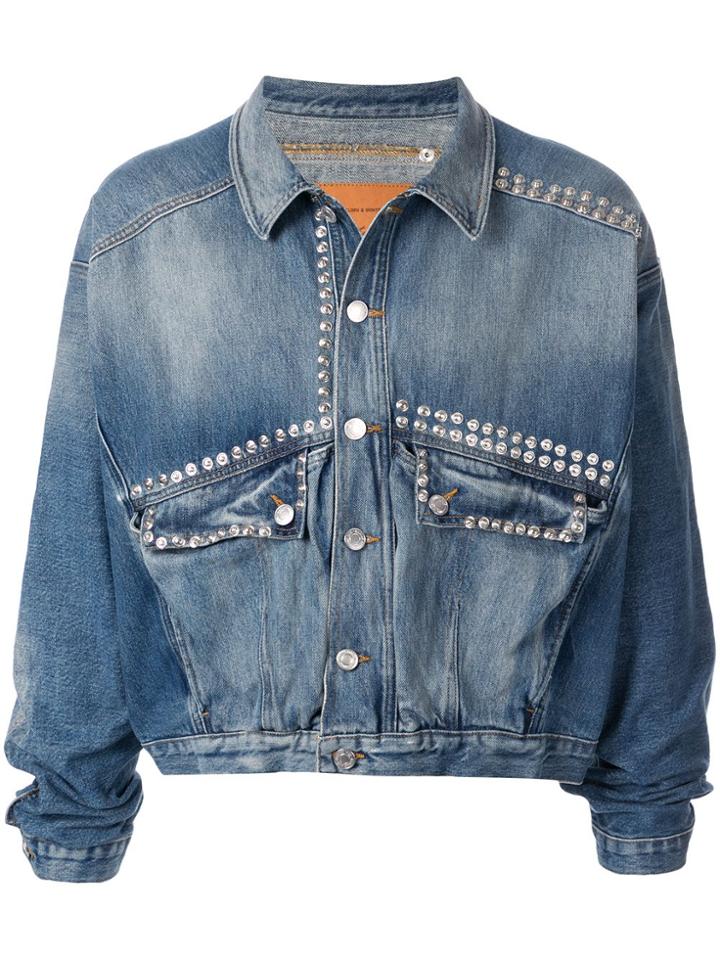 Martine Rose Stud-embellished Cropped Denim Jacket - Blue