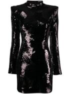 Balmain Padded Shoulder Sequin Dress - Black