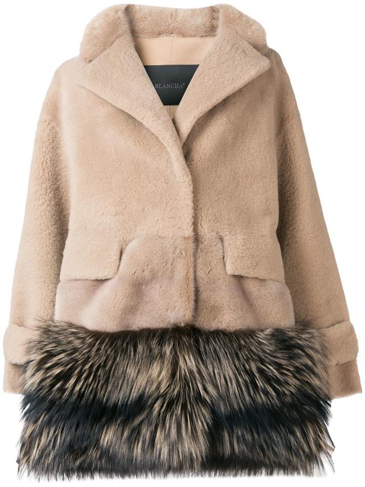 Blancha Contrast Material Coat - Nude & Neutrals
