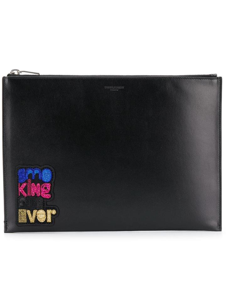 Saint Laurent Patch-embellished Clutch - Black