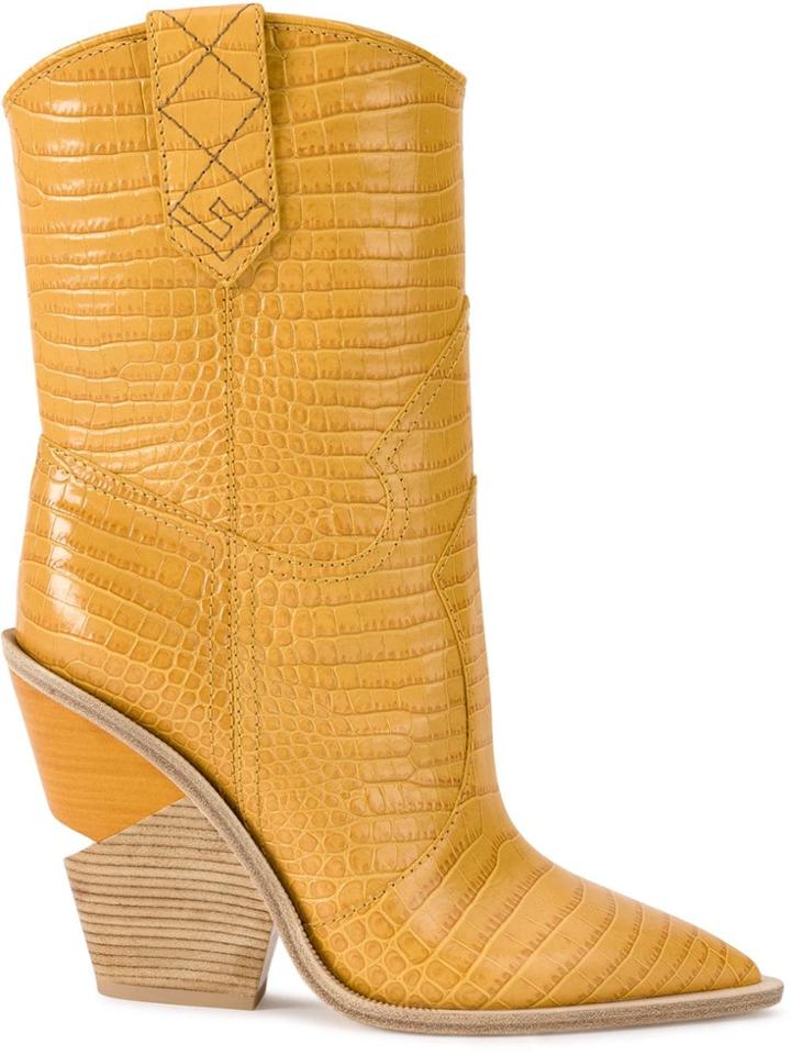 Fendi Crocodile-embossed Ankle Boots - Yellow & Orange
