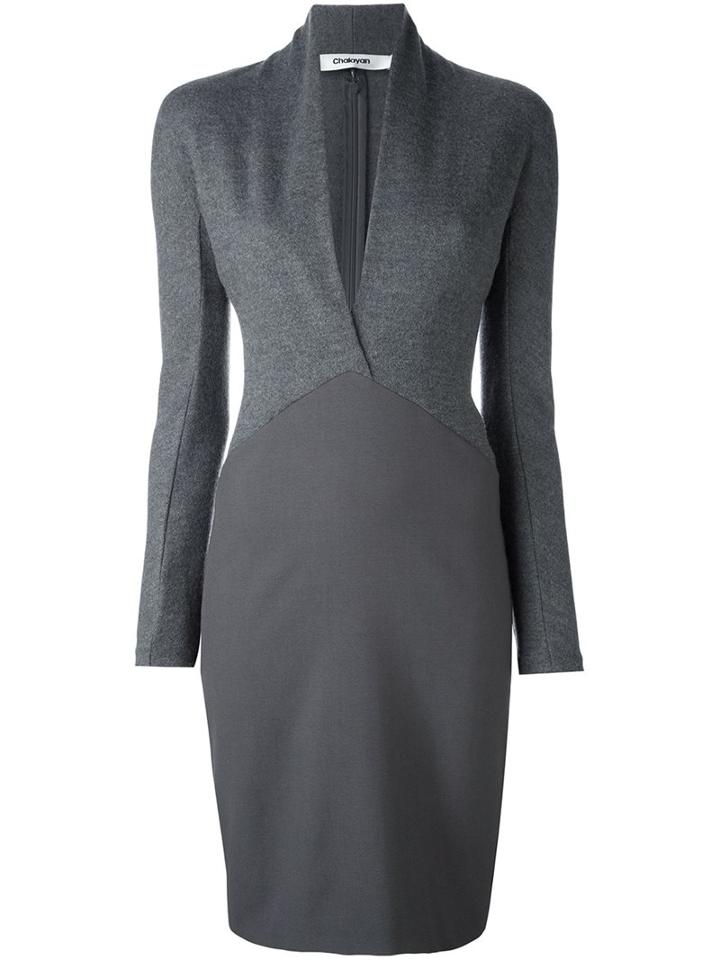 Chalayan Crossed Neck Dress, Women's, Size: 40, Grey, Wool/polyester/spandex/elastane/viscose