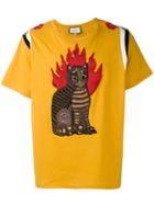 Gucci - Flame Tabby Cat Motif T-shirt - Men - Cotton - Xs, Yellow/orange, Cotton
