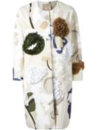 Erika Cavallini Embellished Printed Coat, Women's, Size: 40, Nude/neutrals, Cotton/polyester