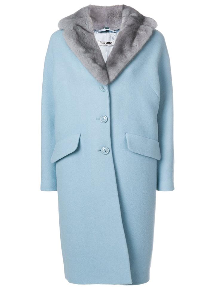 Miu Miu Fur Collar Midi Coat - Blue