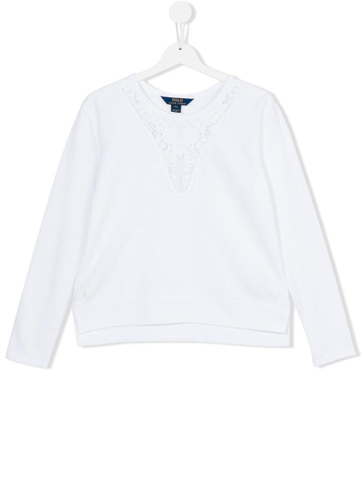 Ralph Lauren Kids Embroidered Detail Sweatshirt, Girl's, Size: 14 Yrs, White