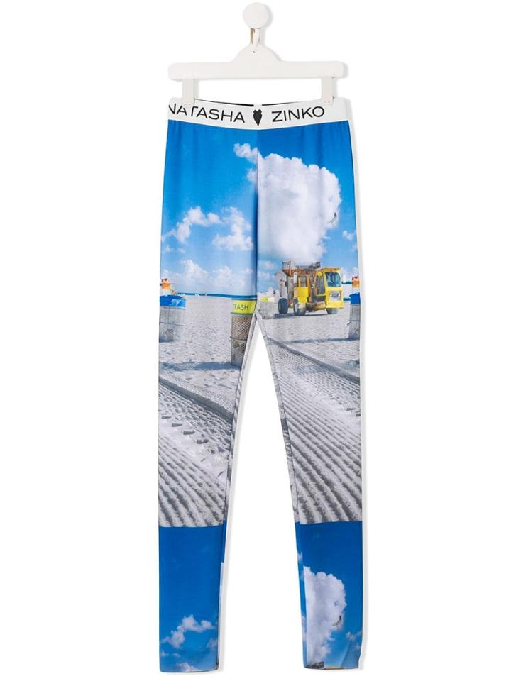 Natasha Zinko Kids Teen Graphic Print Leggings - Blue