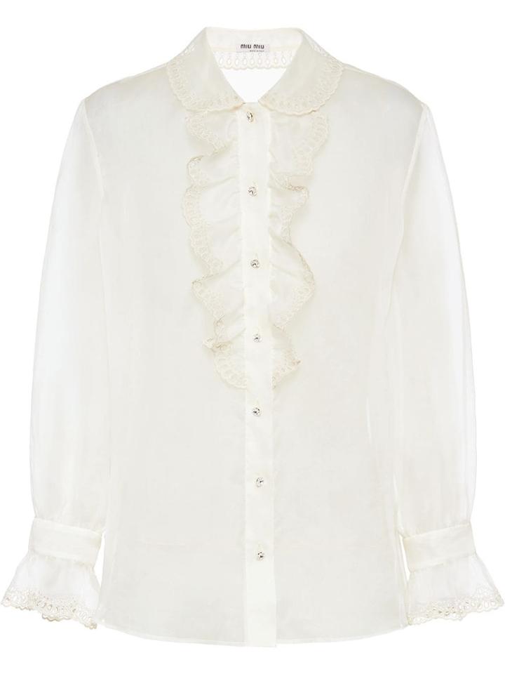 Miu Miu Eyelet Lace Organza Blouse - White