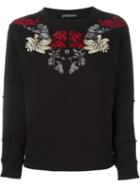 Alexander Mcqueen Floral Embroidered Sweatshirt, Women's, Size: 36, Black, Cotton/viscose/polyester