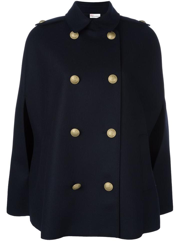Red Valentino Double Breasted Cape, Women's, Size: 42, Blue, Polyamide/polyester/acetate/virgin Wool
