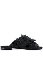 Maison Ernest Flat Mules With Flower Accents - Black
