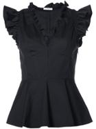 Tome V-neck Top With Frills - Black
