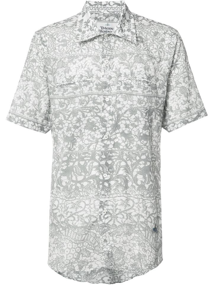 Vivienne Westwood Man Floral Print Shortsleeved Shirt, Men's, Size: 46, Grey, Cotton