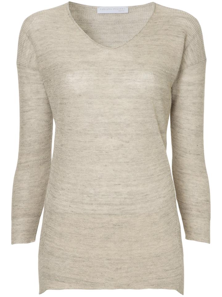 Fabiana Filippi Rolled Hem V-neck Sweater - Brown