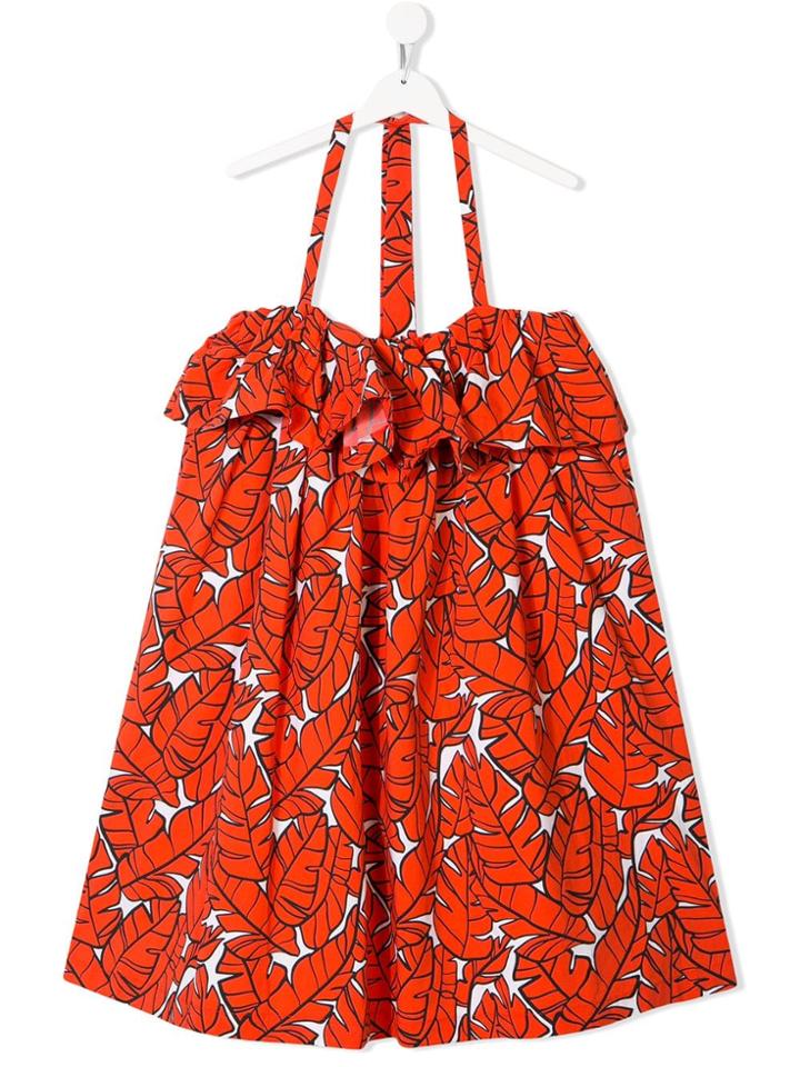 Msgm Kids Teen Leaf Print Shift Dress - Red