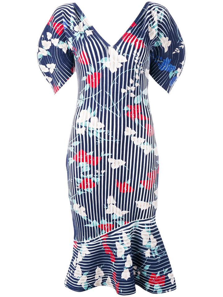 Salvatore Ferragamo - Structured Ribbed Print Dress - Women - Polyester/viscose - S, Women's, Blue, Polyester/viscose
