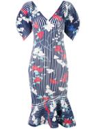 Salvatore Ferragamo - Structured Ribbed Print Dress - Women - Polyester/viscose - S, Women's, Blue, Polyester/viscose