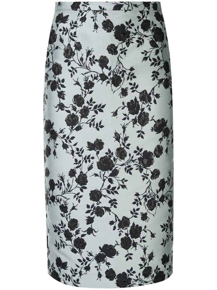 Rochas Floral Jacquard Pencil Skirt - Blue