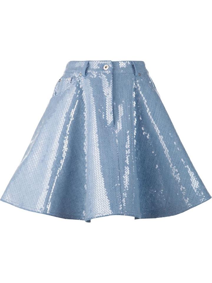 Moschino - Sequin Embellished Denim Skirt - Women - Cotton/polyester - 40, Women's, Blue, Cotton/polyester
