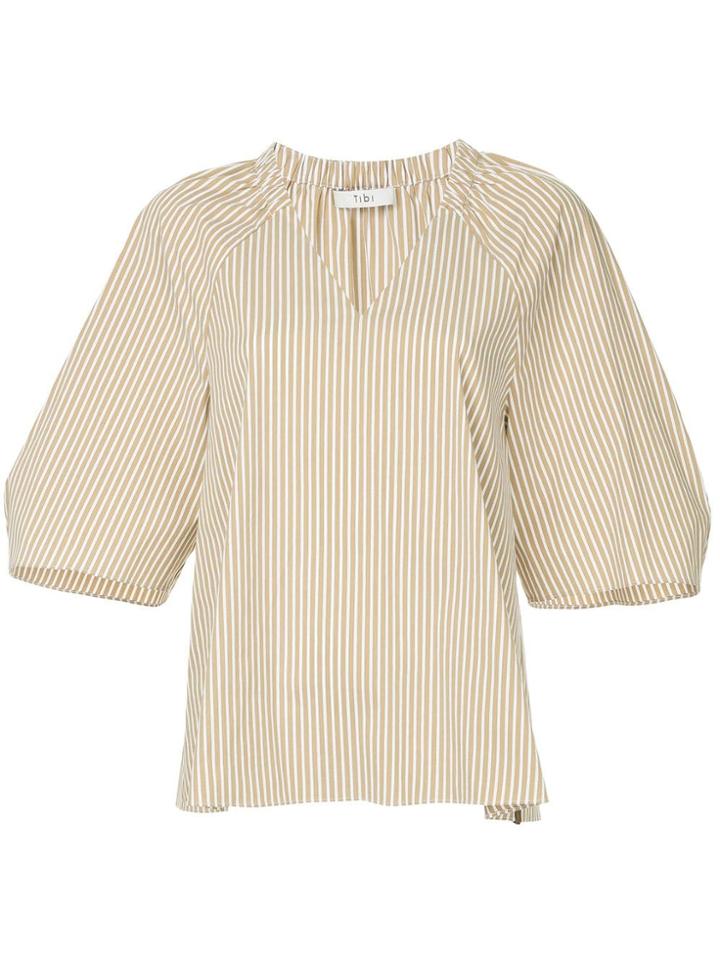 Tibi V-neck Shirred Neck Top - Brown